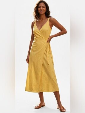Everlane Mustard Yellow Wrap Midi Dress Deep V-Neck Casual Summer Size 12